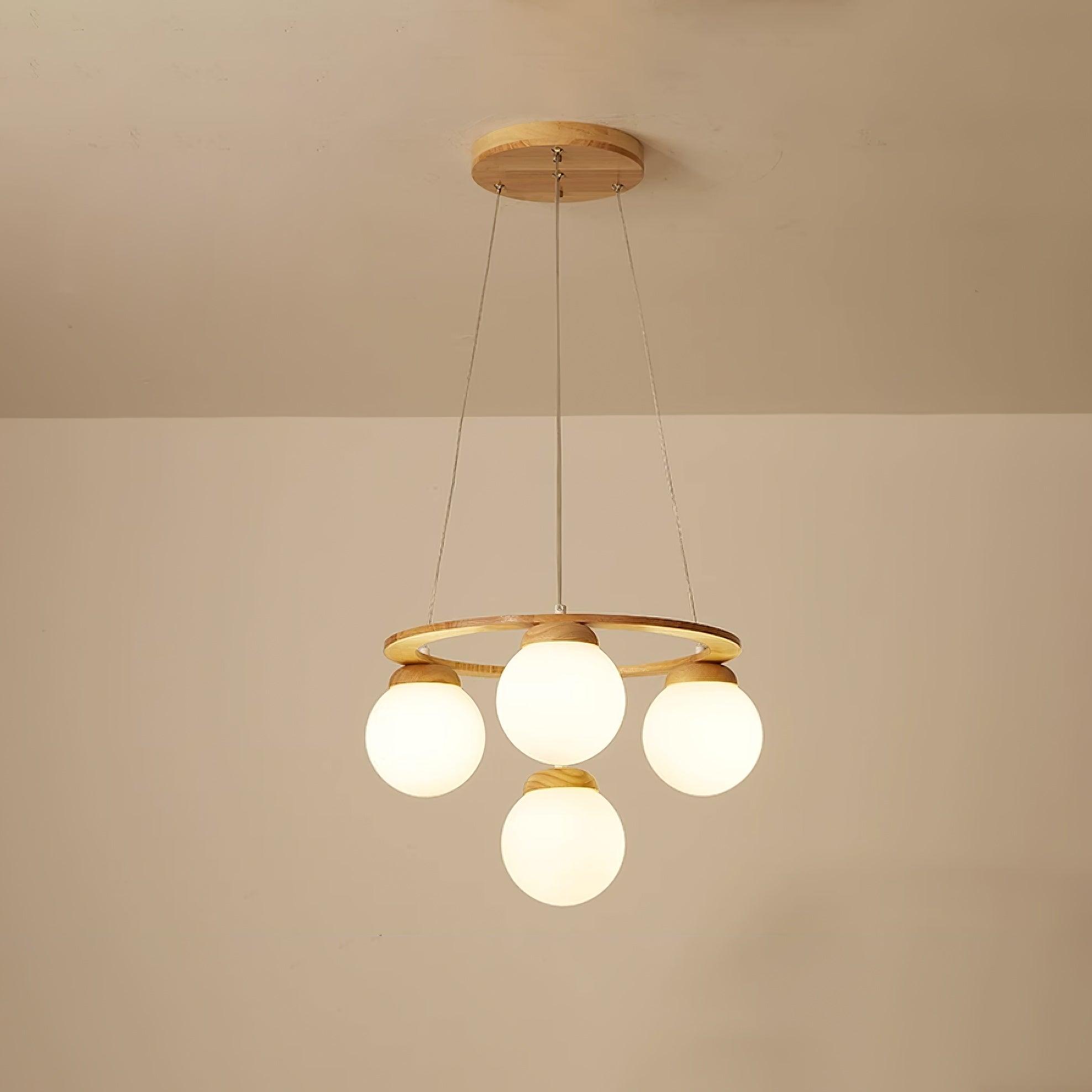 Lustra Chandelier Wood Ring Opal Glass Globes - Letslighting