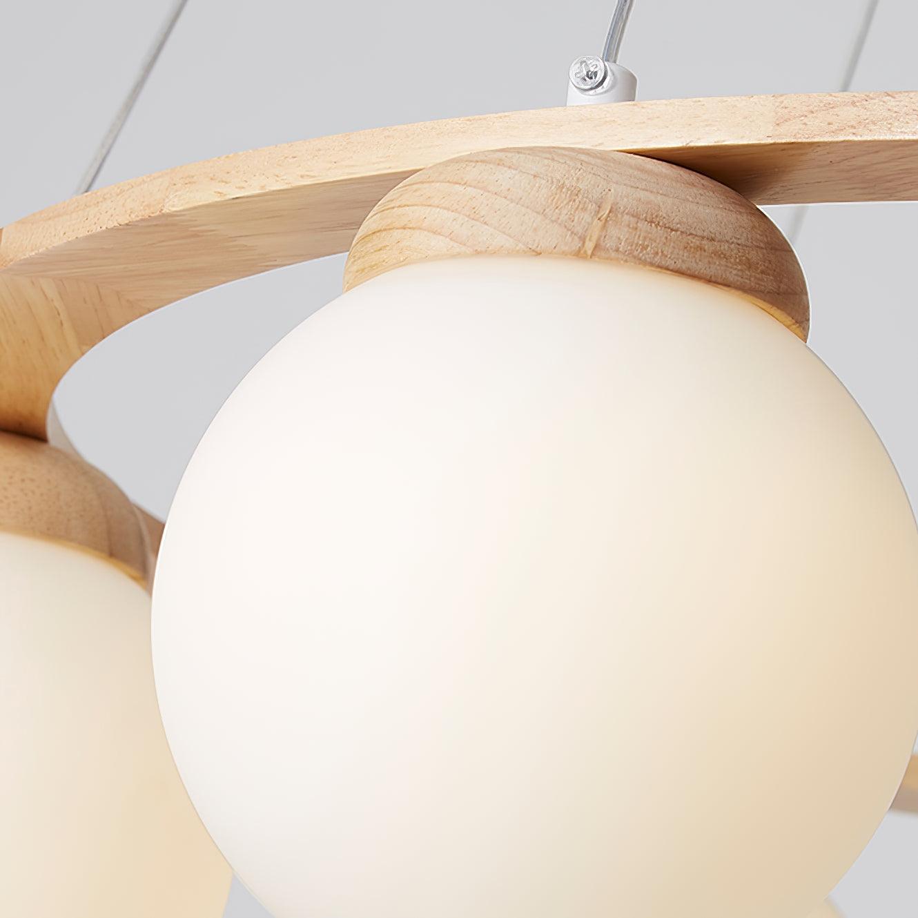 Lustra Chandelier Wood Ring Opal Glass Globes - Letslighting