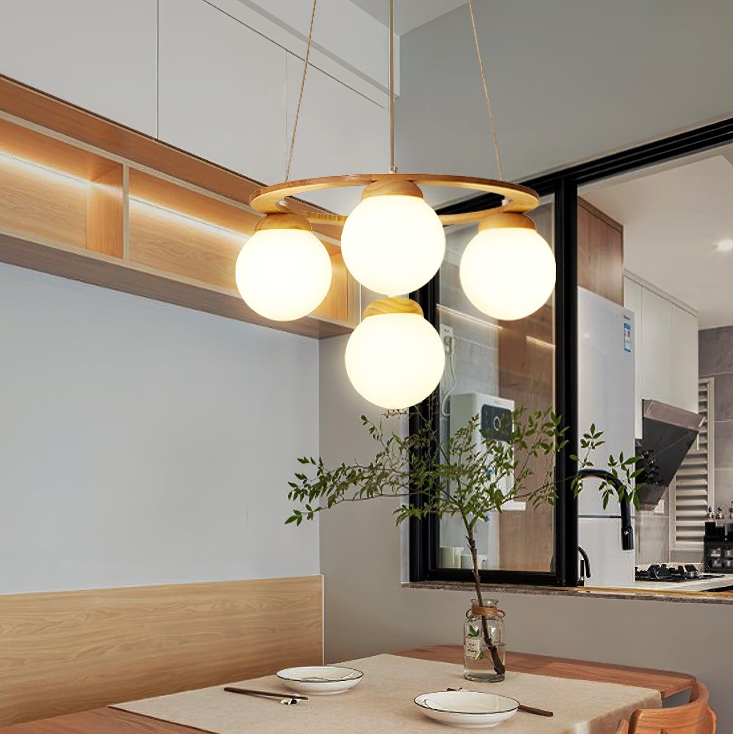 Lustra Chandelier Wood Ring Opal Glass Globes - Letslighting