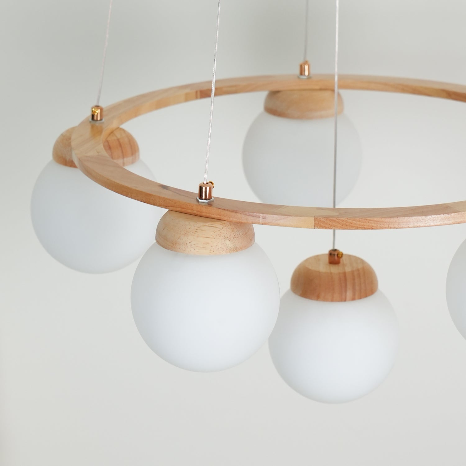 Lustra Chandelier Wood Ring Opal Glass Globes - Letslighting
