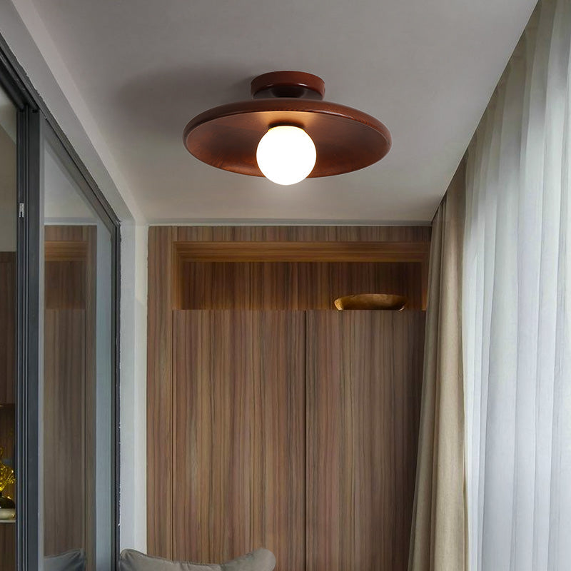 Arisha Modern Round Flush Mount Ceiling Light Wood Walnut Bedroom