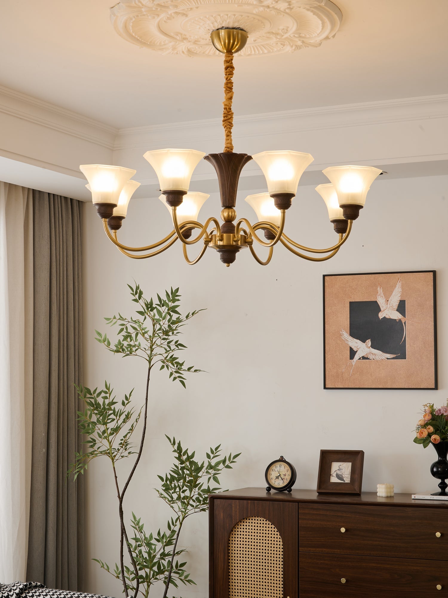 Ciphaen Traditional Elegance Vintage Wood Glass Chandelier - Letslighting