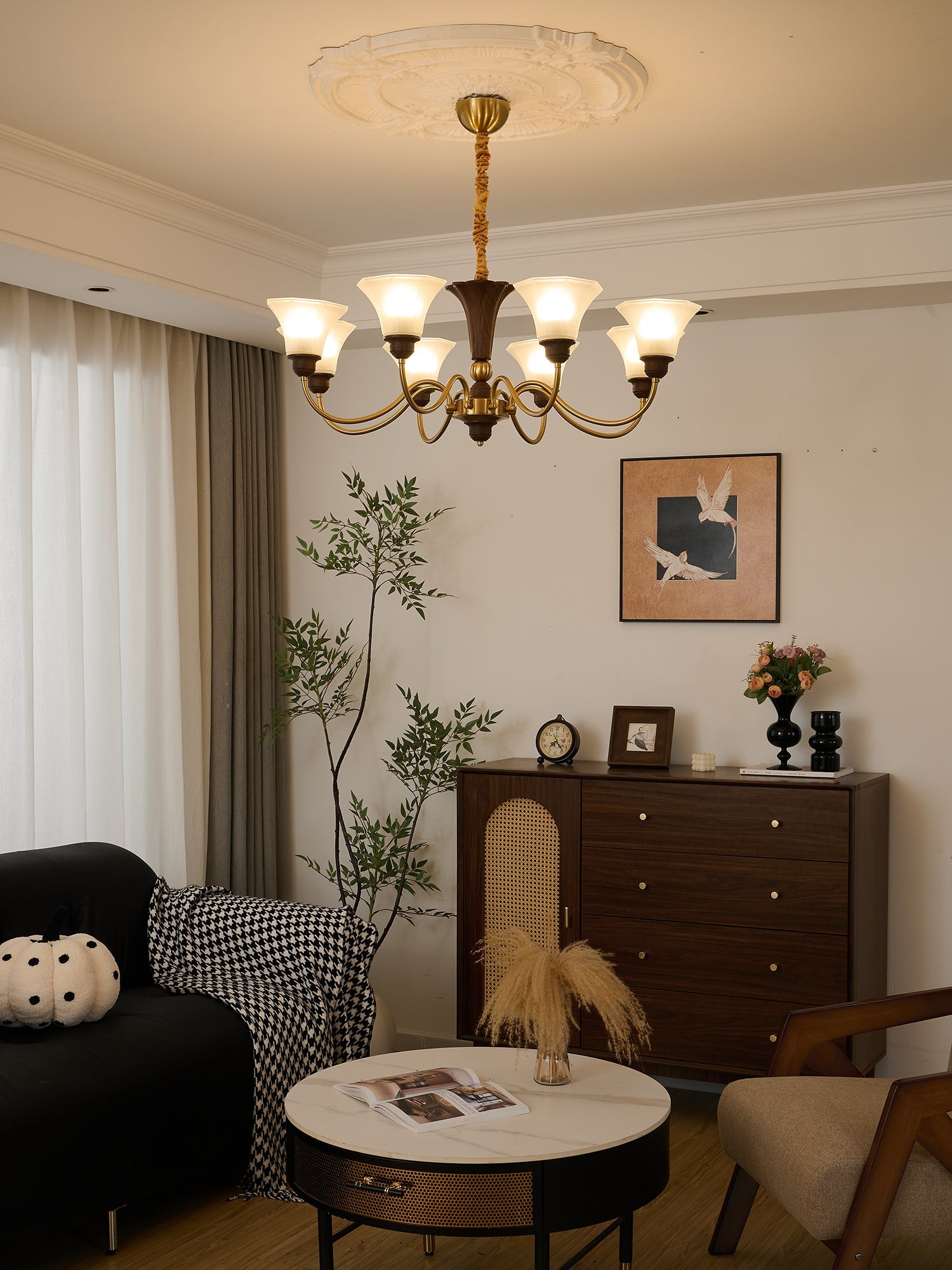 Ciphaen Traditional Elegance Vintage Wood Glass Chandelier - Letslighting