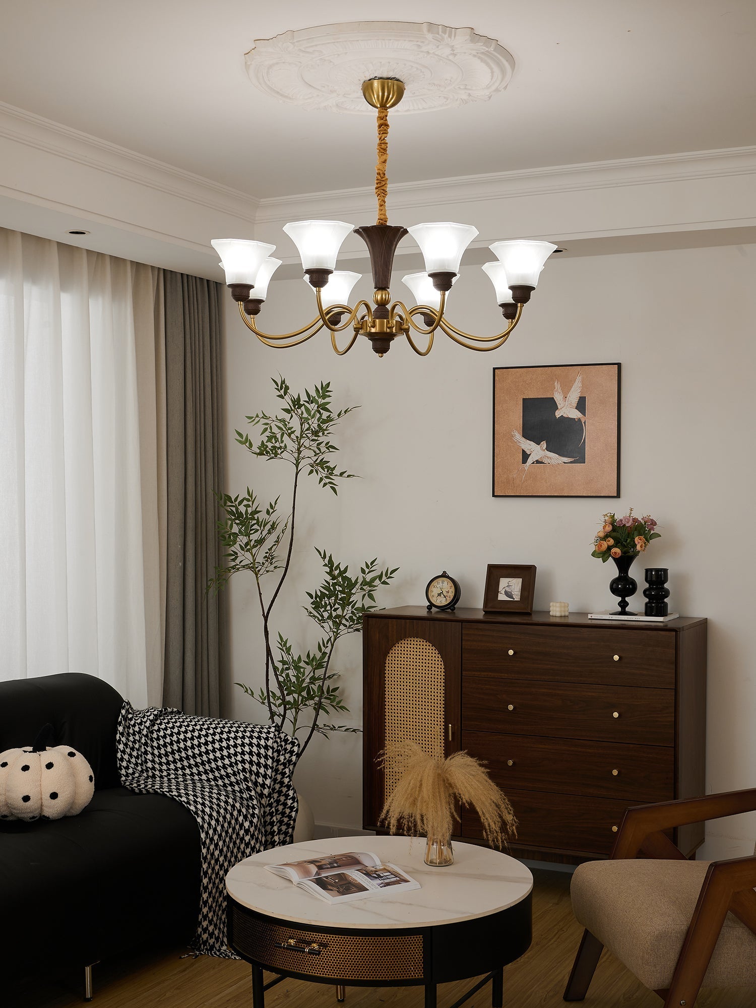 Ciphaen Traditional Elegance Vintage Wood Glass Chandelier - Letslighting