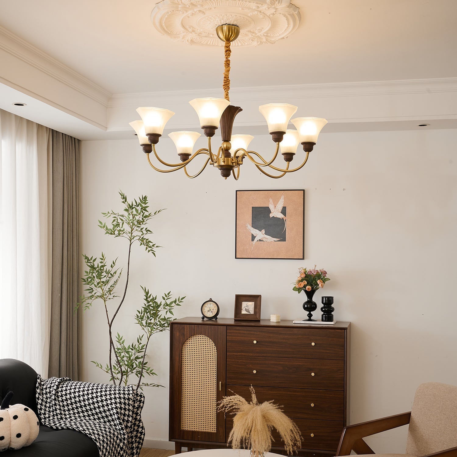 Ciphaen Traditional Elegance Vintage Wood Glass Chandelier - Letslighting