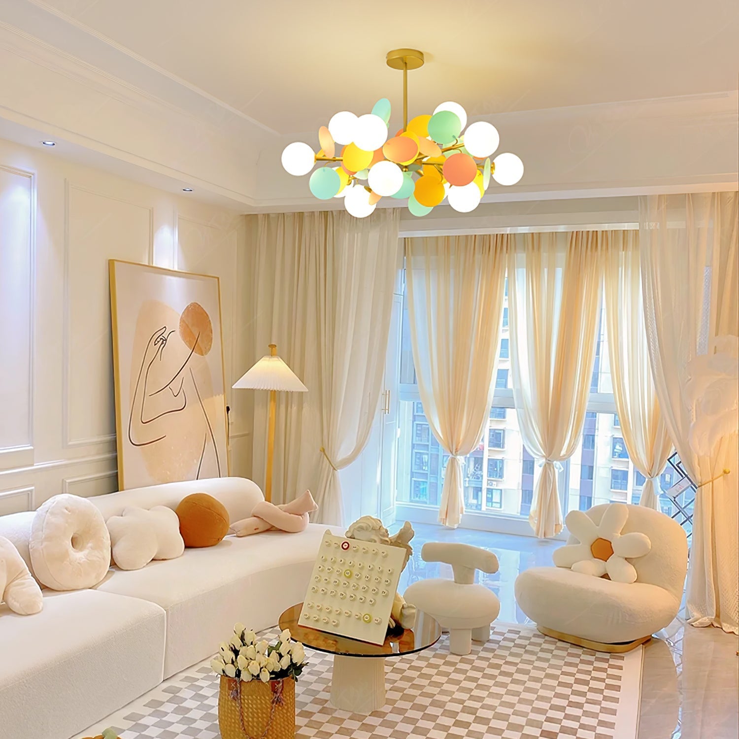 Lustra Chandelier Off White Tree Eight Open Shades - Letslighting