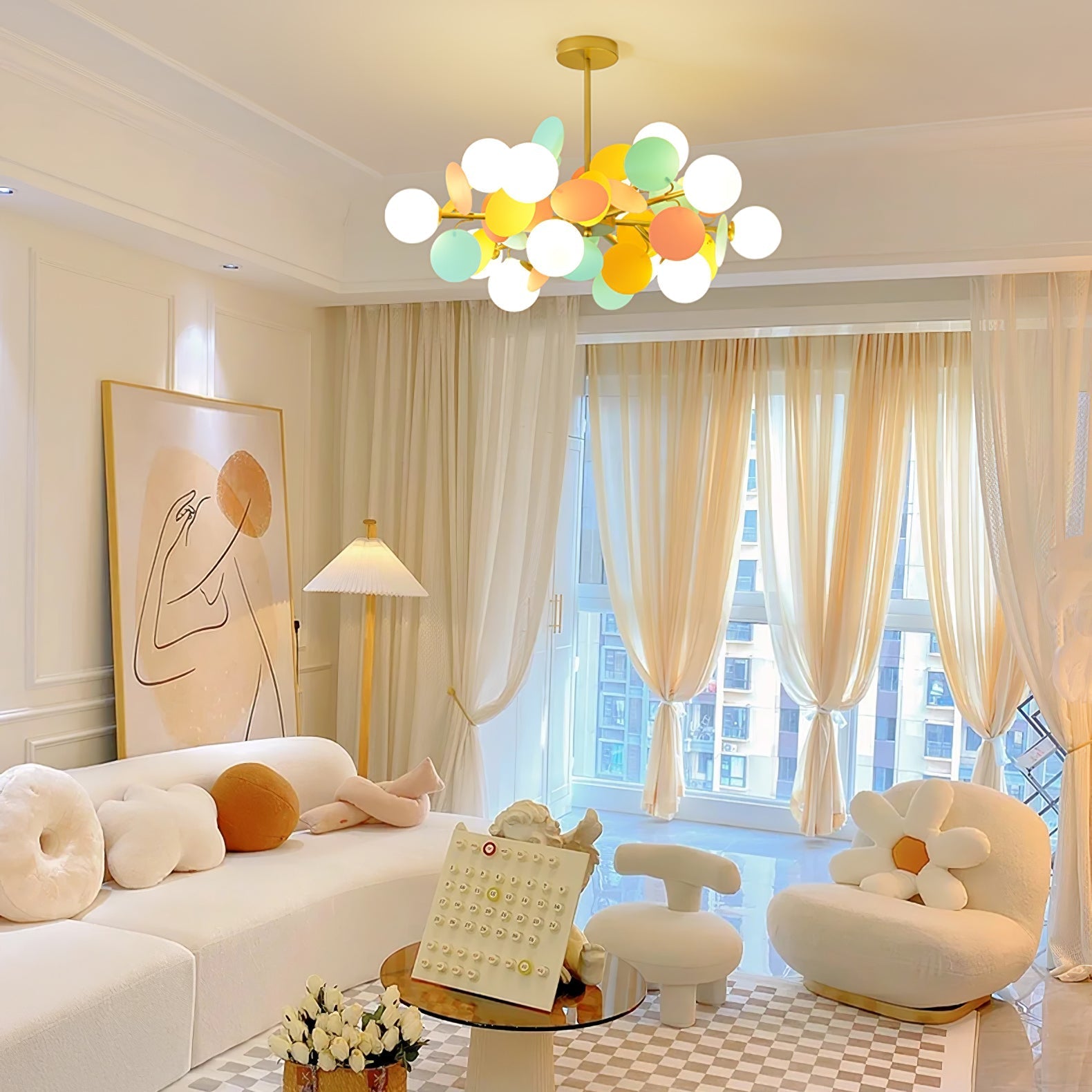 Lustra Chandelier Off White Tree Eight Open Shades - Letslighting