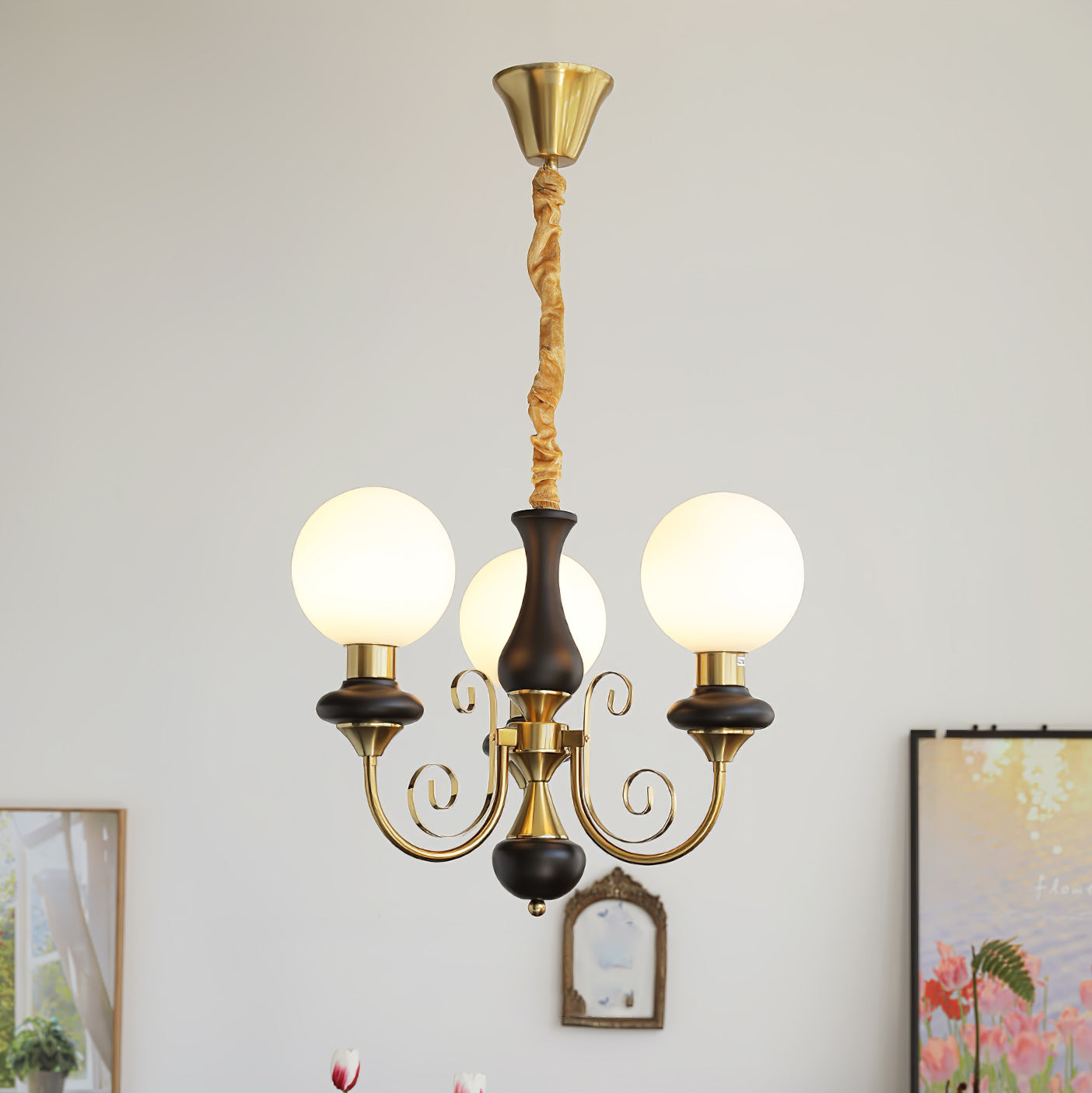 Lustra Chandelier Green Shades Gold Curved Arms - Letslighting