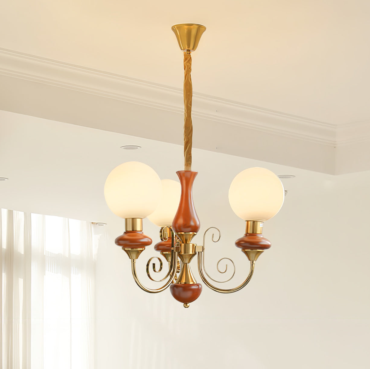 Lustra Chandelier Green Shades Gold Curved Arms - Letslighting