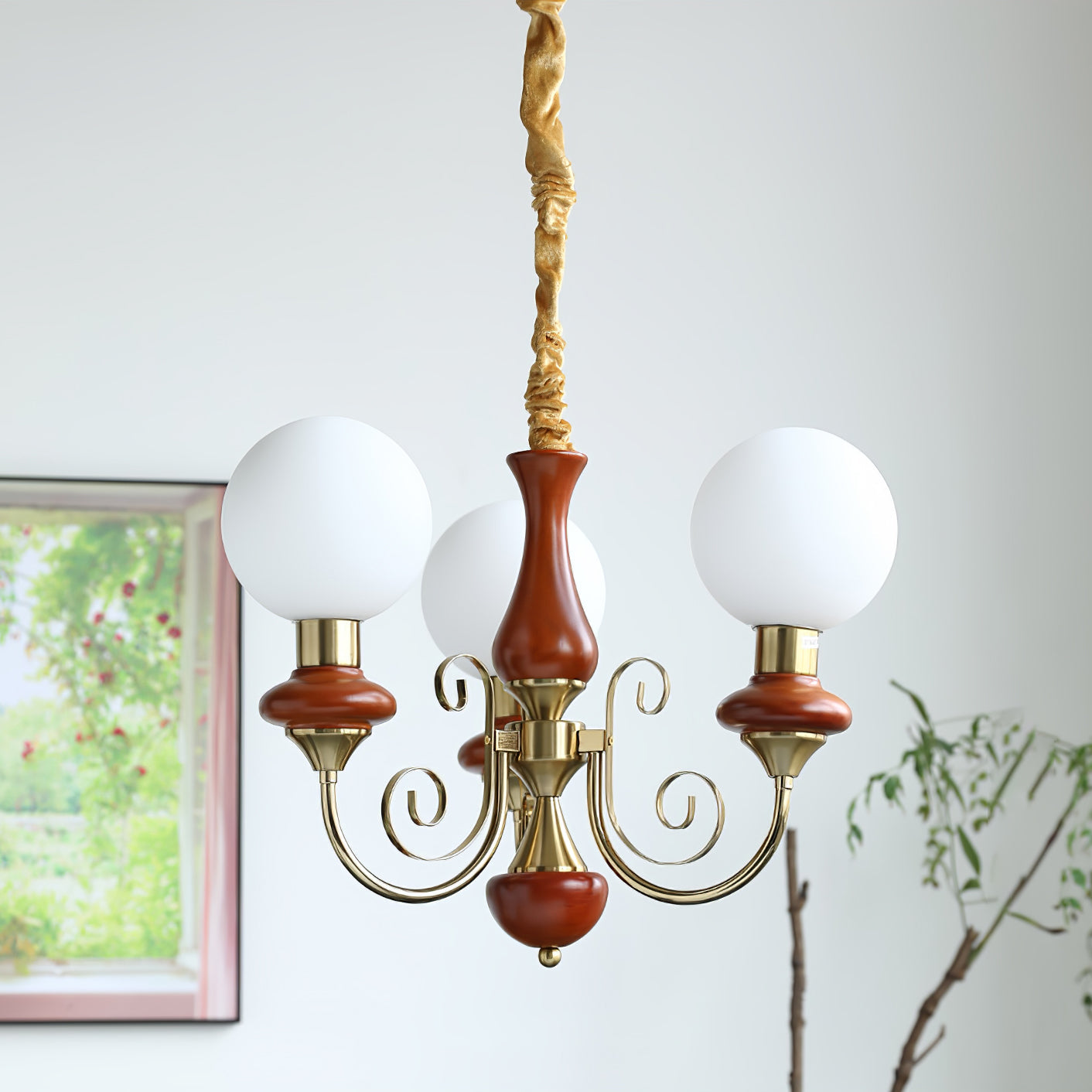 Lustra Chandelier Green Shades Gold Curved Arms - Letslighting