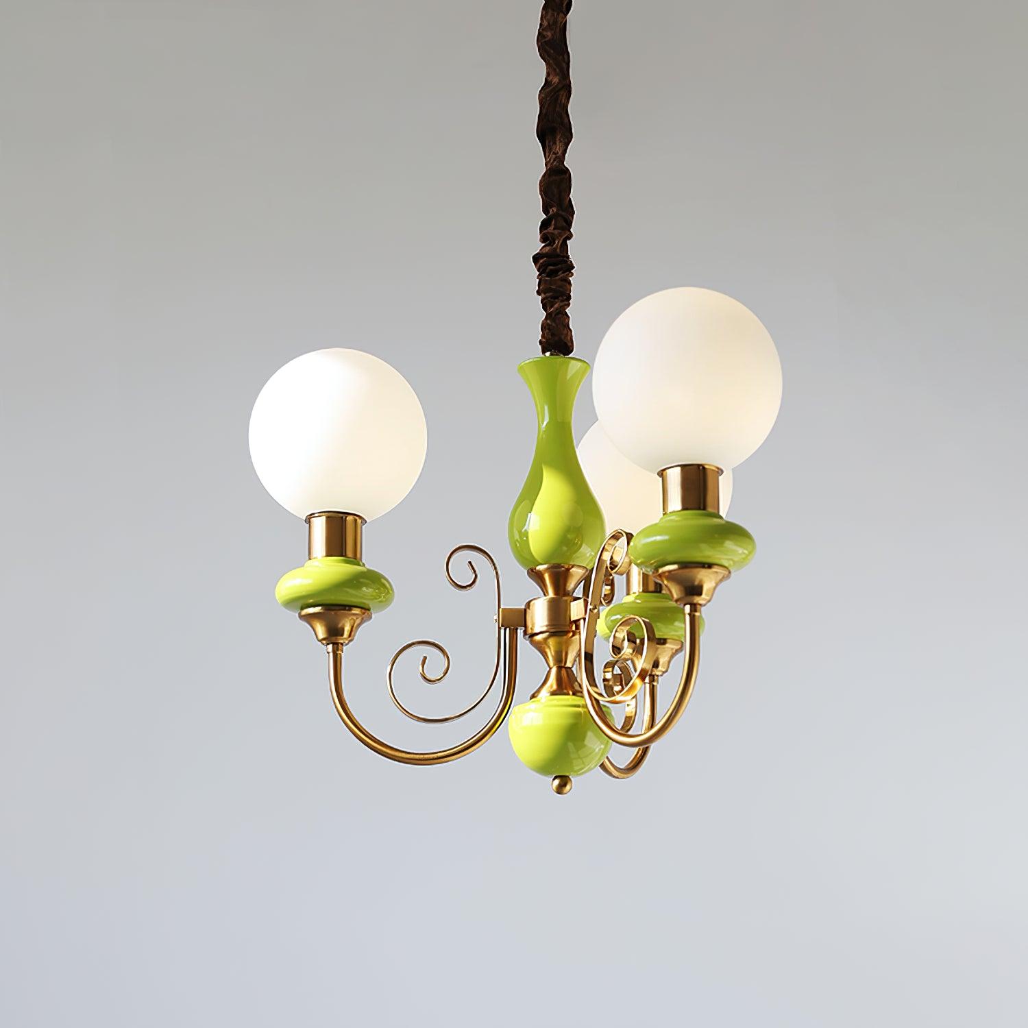 Lustra Chandelier Green Shades Gold Curved Arms - Letslighting