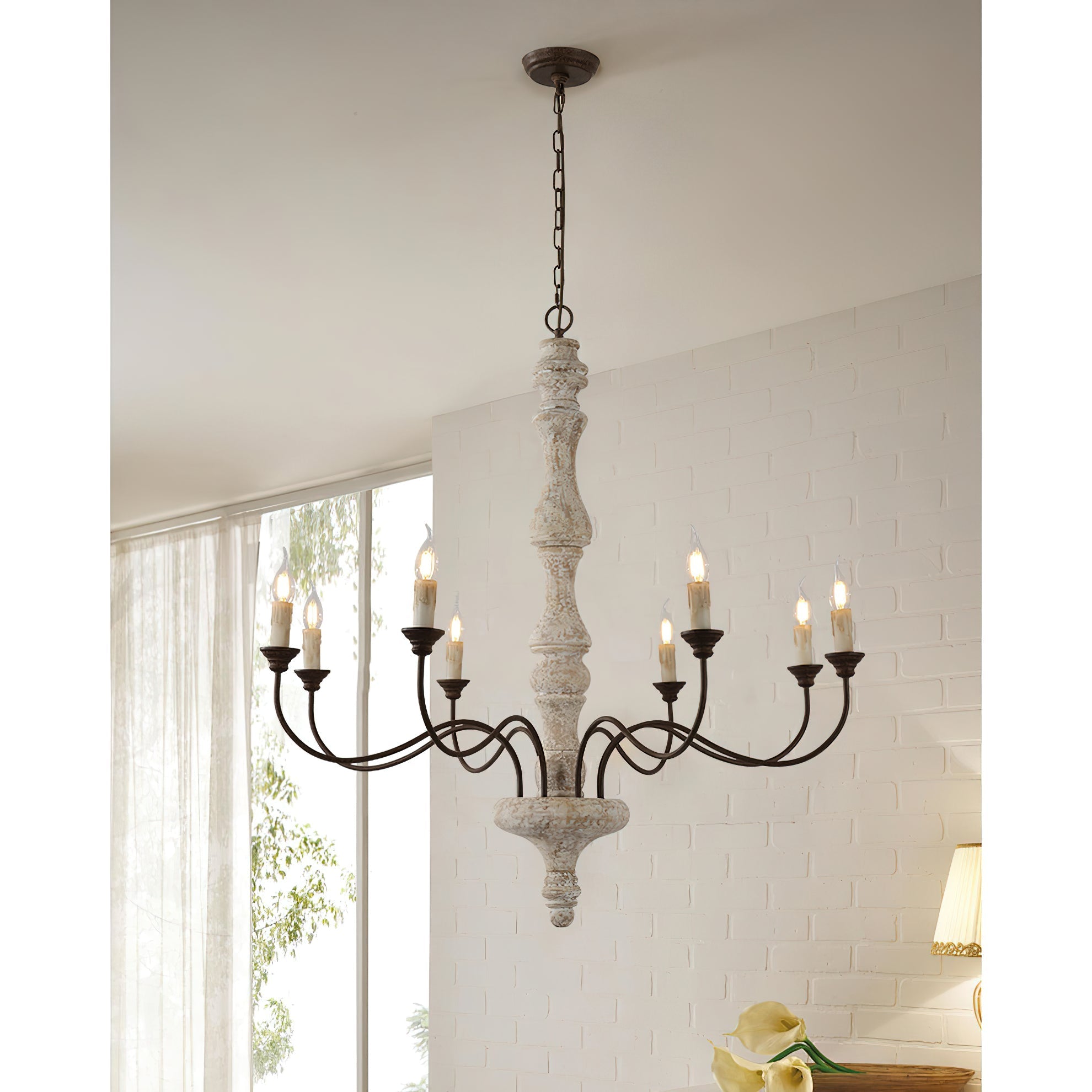 Emirel Vintage 8-Light Candle Wooden Chandelier - Letslighting