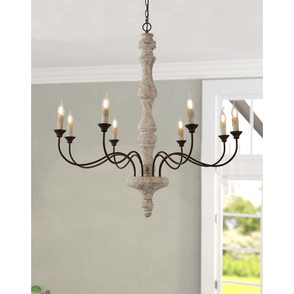 Emirel Vintage 8-Light Candle Wooden Chandelier - Letslighting