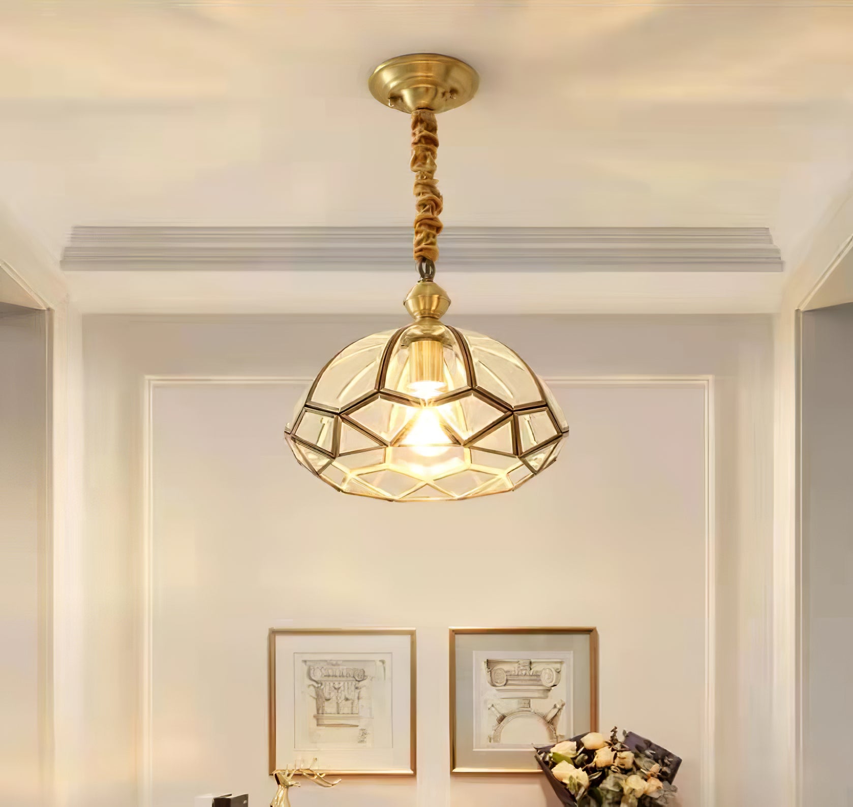 Ophaan Traditional Art Brass Glass Pendant Light - Letslighting