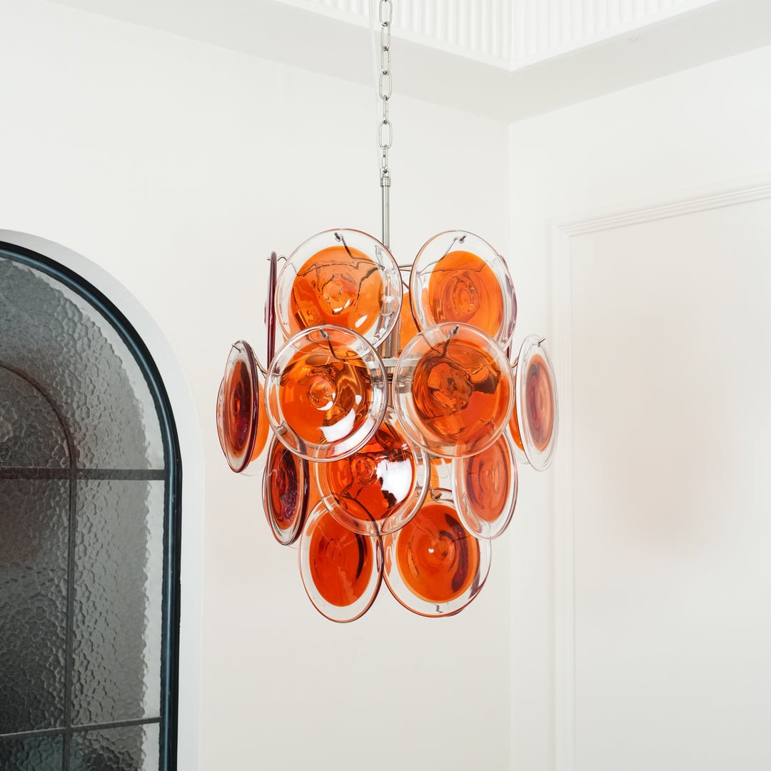 Aurora Chandelier Orange Murano Glass Disc Layered