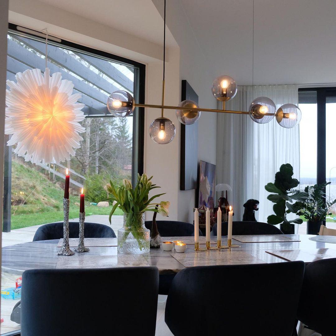 Lustra Pendant Lamp Orb Brass Glass for Living Room - Letslighting