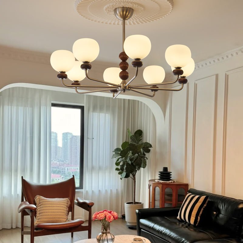 Vilorira Traditional Classic Orb Walnut Wood Glass Chandelier - Letslighting
