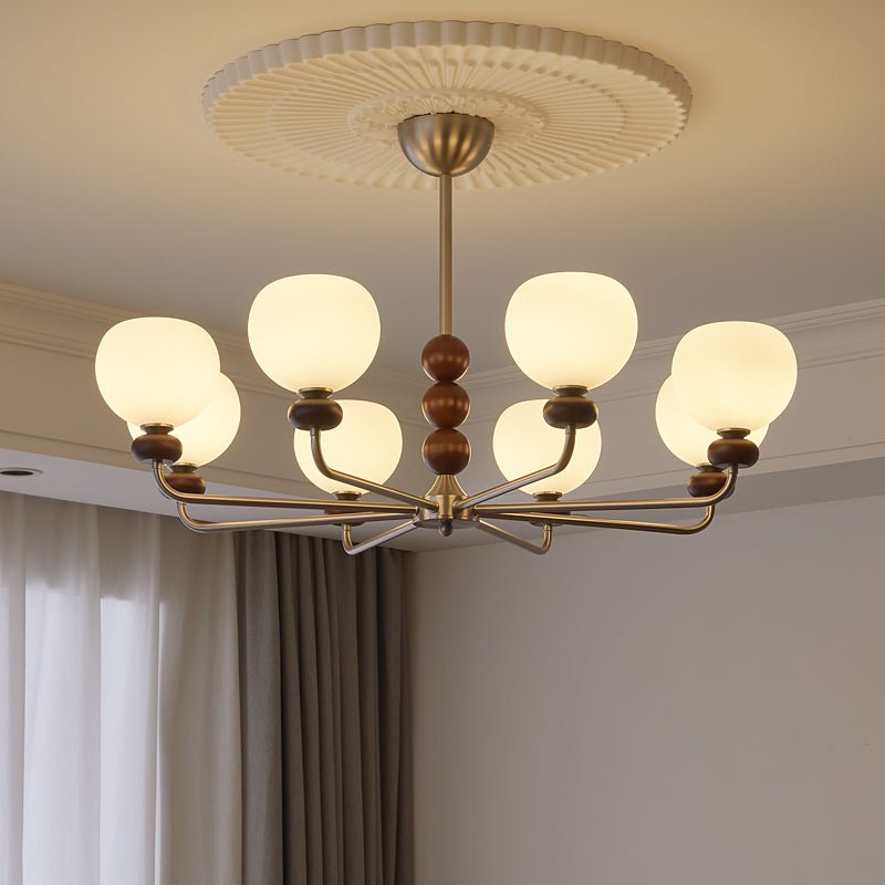 Vilorira Traditional Classic Orb Walnut Wood Glass Chandelier - Letslighting