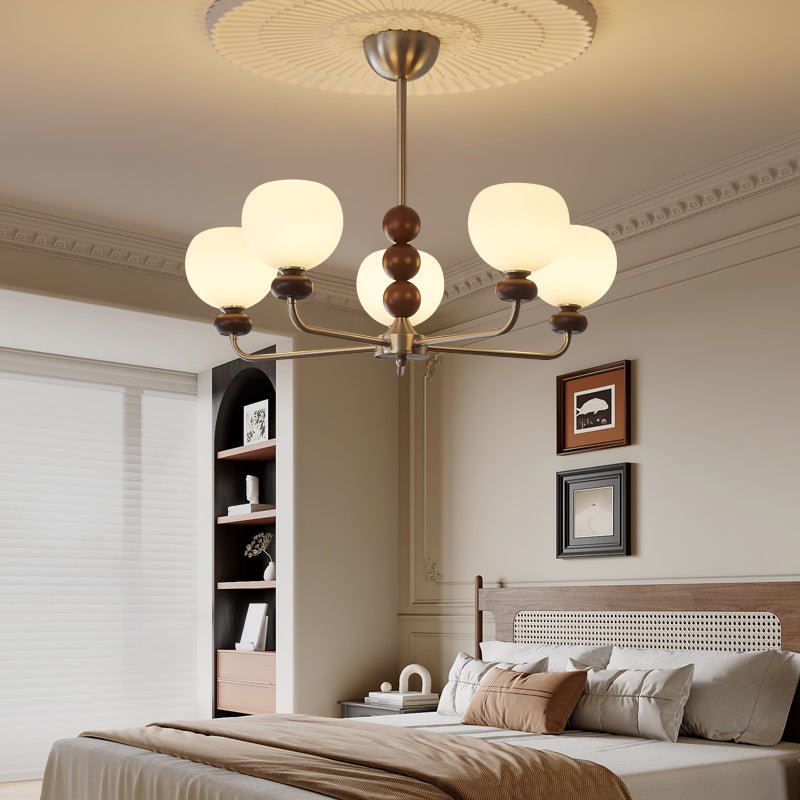 Vilorira Traditional Classic Orb Walnut Wood Glass Chandelier - Letslighting