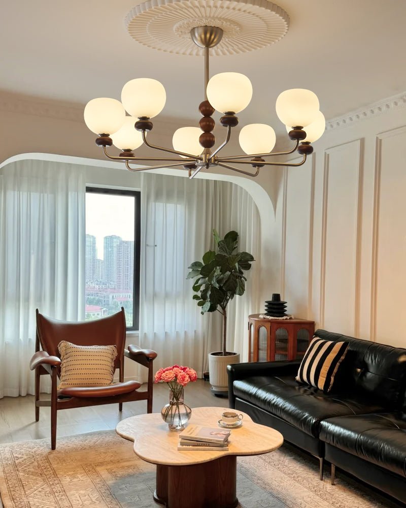 Vilorira Traditional Classic Orb Walnut Wood Glass Chandelier - Letslighting