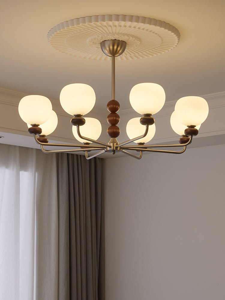 Vilorira Traditional Classic Orb Walnut Wood Glass Chandelier - Letslighting