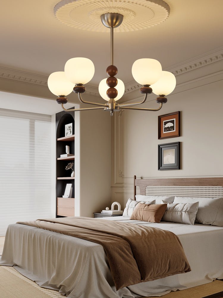 Vilorira Traditional Classic Orb Walnut Wood Glass Chandelier - Letslighting