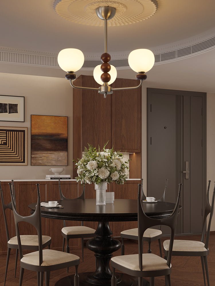 Vilorira Traditional Classic Orb Walnut Wood Glass Chandelier - Letslighting
