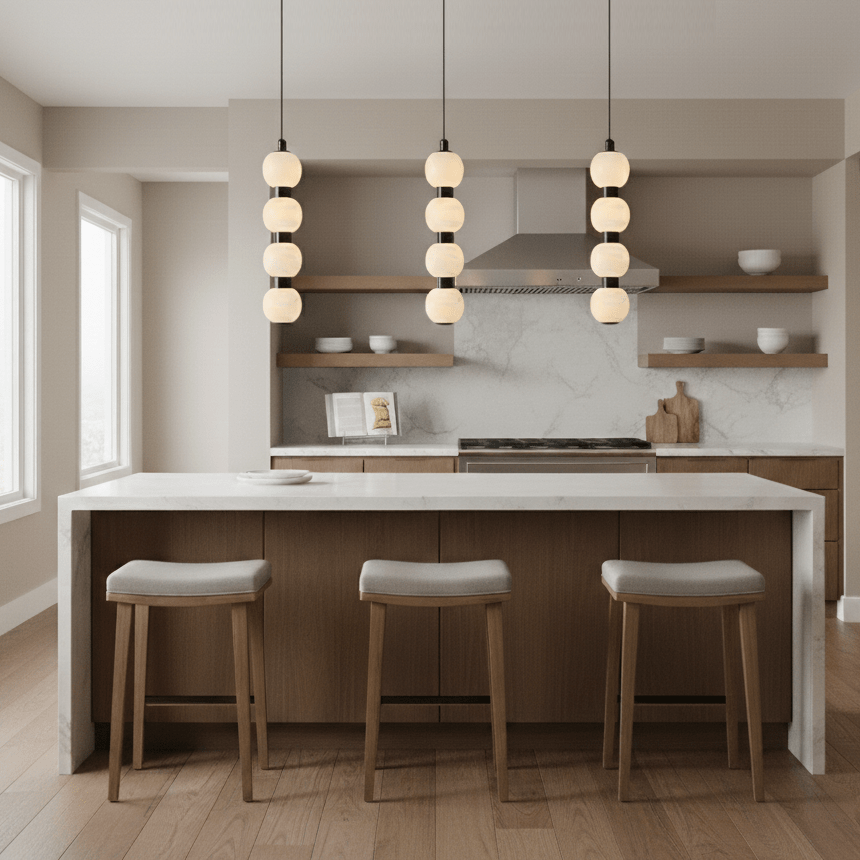 Orbique Modern Metal & Alabaster Pendant Light