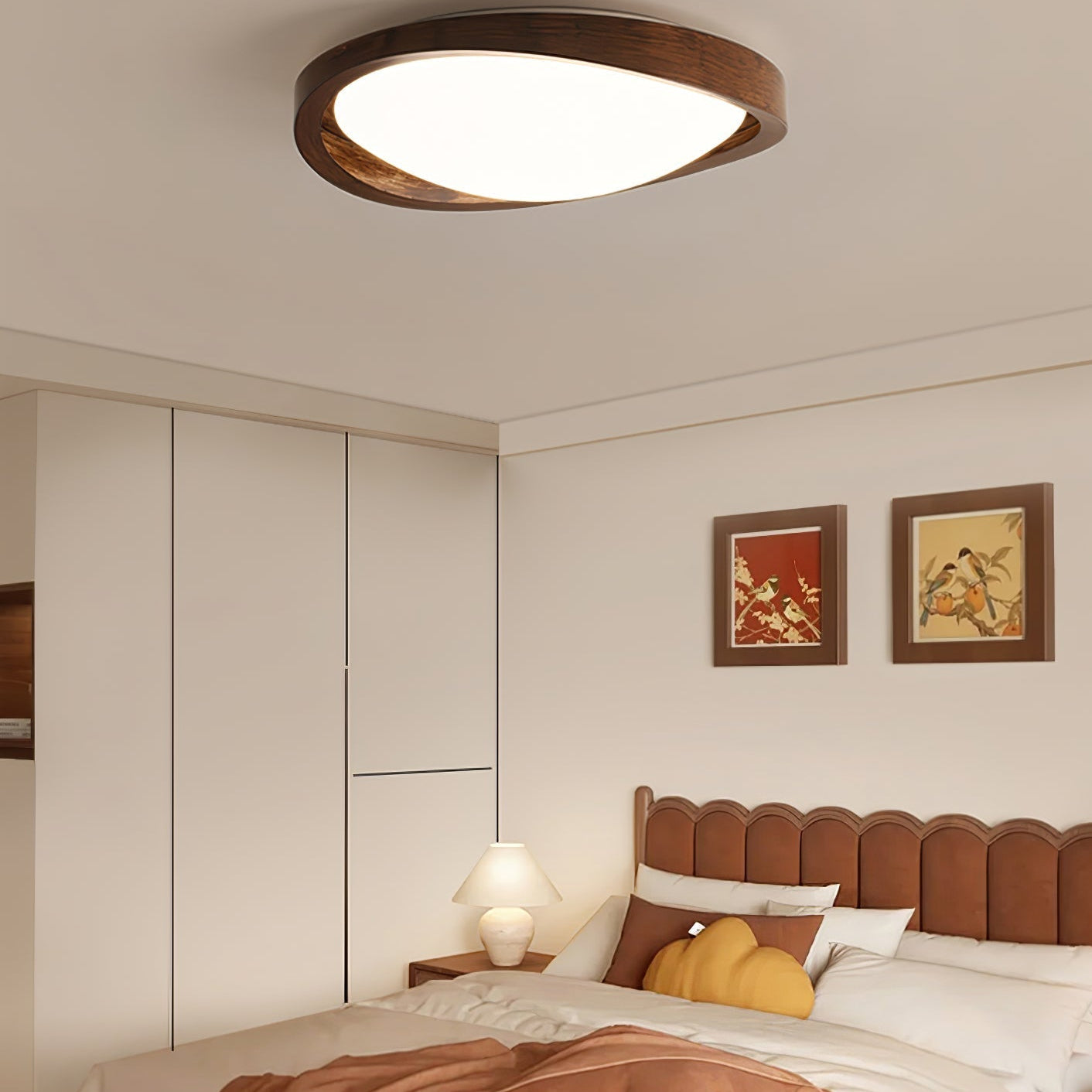 Solara Ceiling Light Walnut Curved Edge Oval Nordic - Letslighting