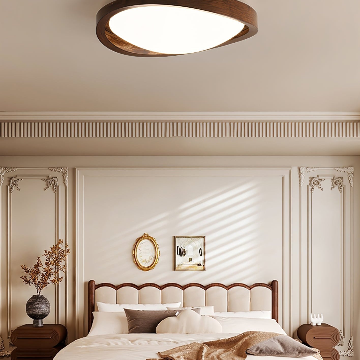 Solara Ceiling Light Walnut Curved Edge Oval Nordic - Letslighting