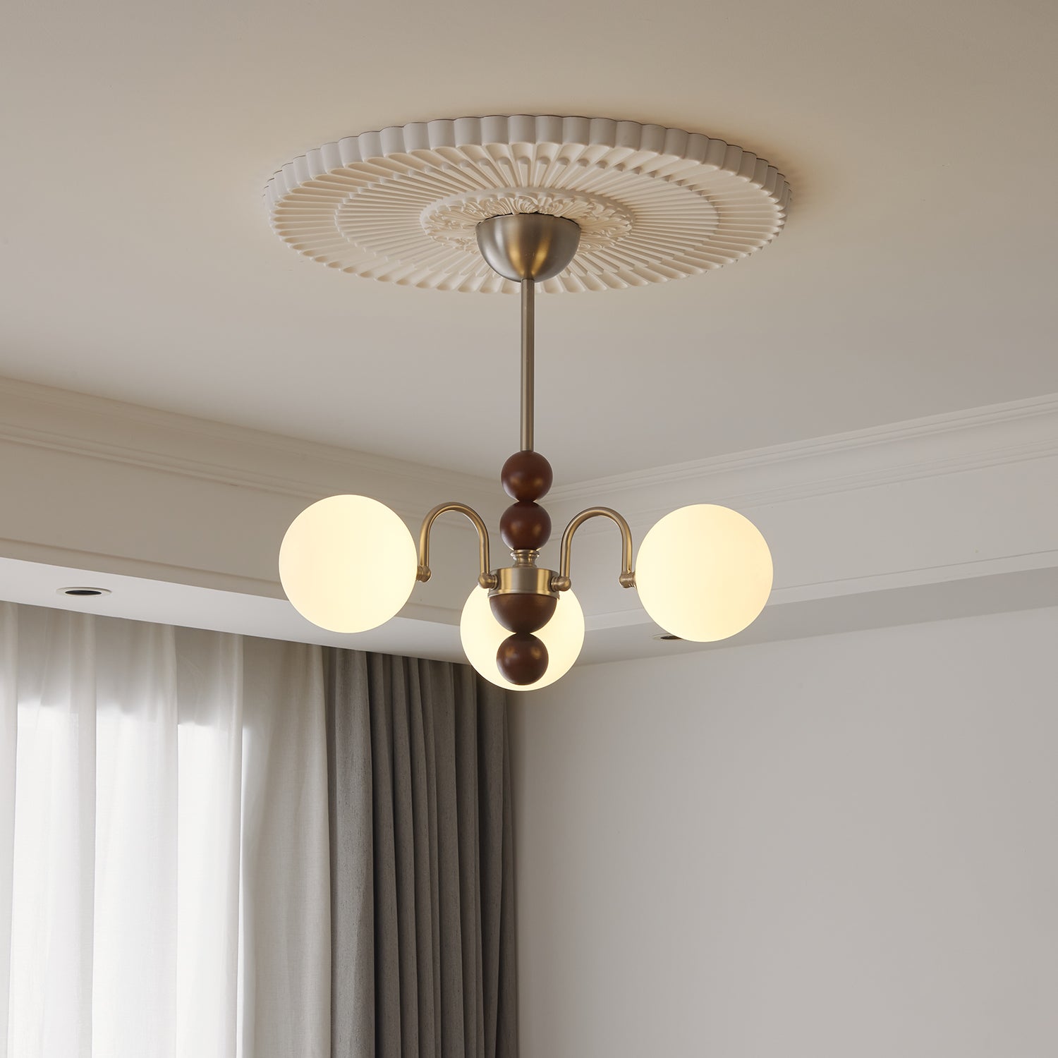 Orbital Premium Nordic Art Curve Wood Glass Chandelier - Letslighting