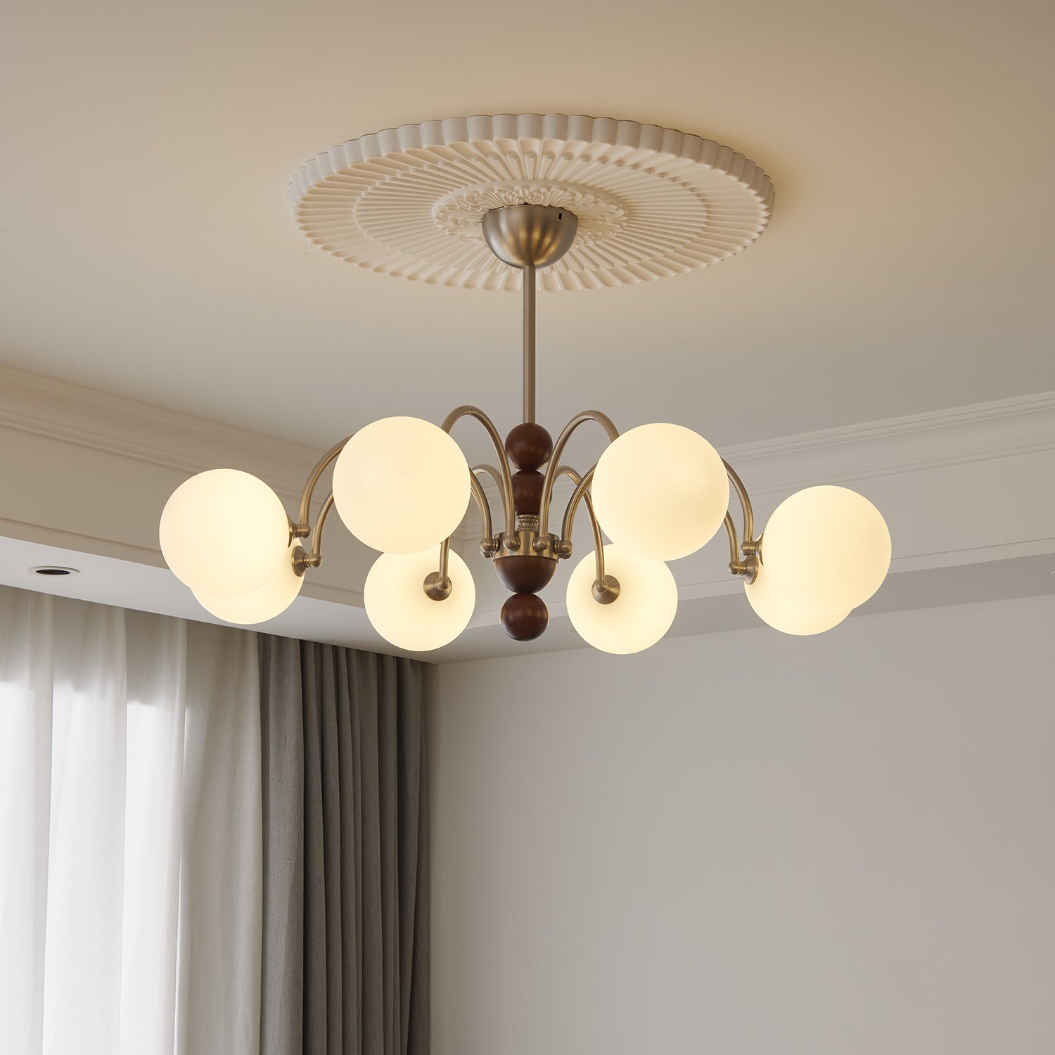 Orbital Premium Nordic Art Curve Wood Glass Chandelier - Letslighting
