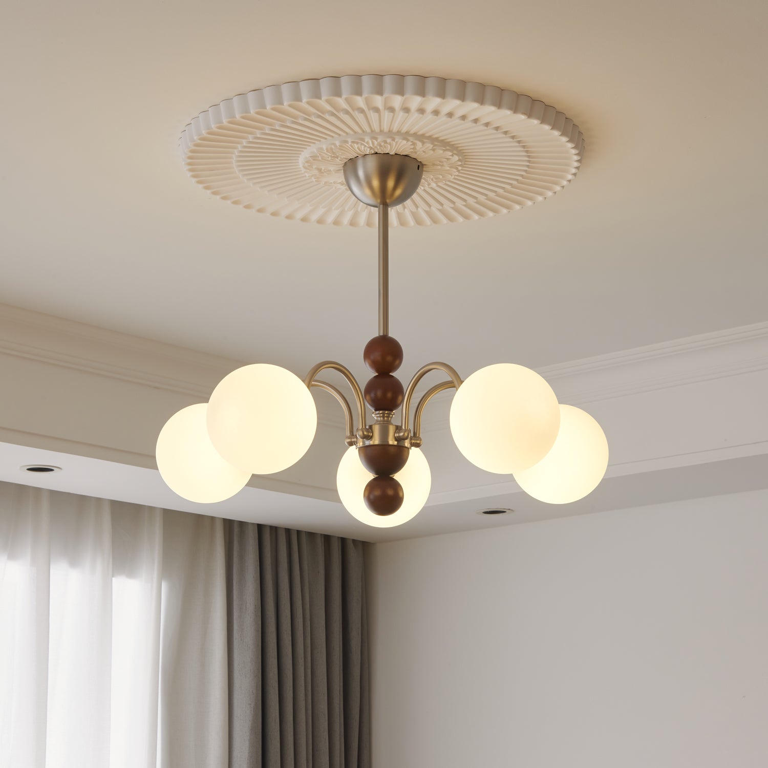 Orbital Premium Nordic Art Curve Wood Glass Chandelier - Letslighting