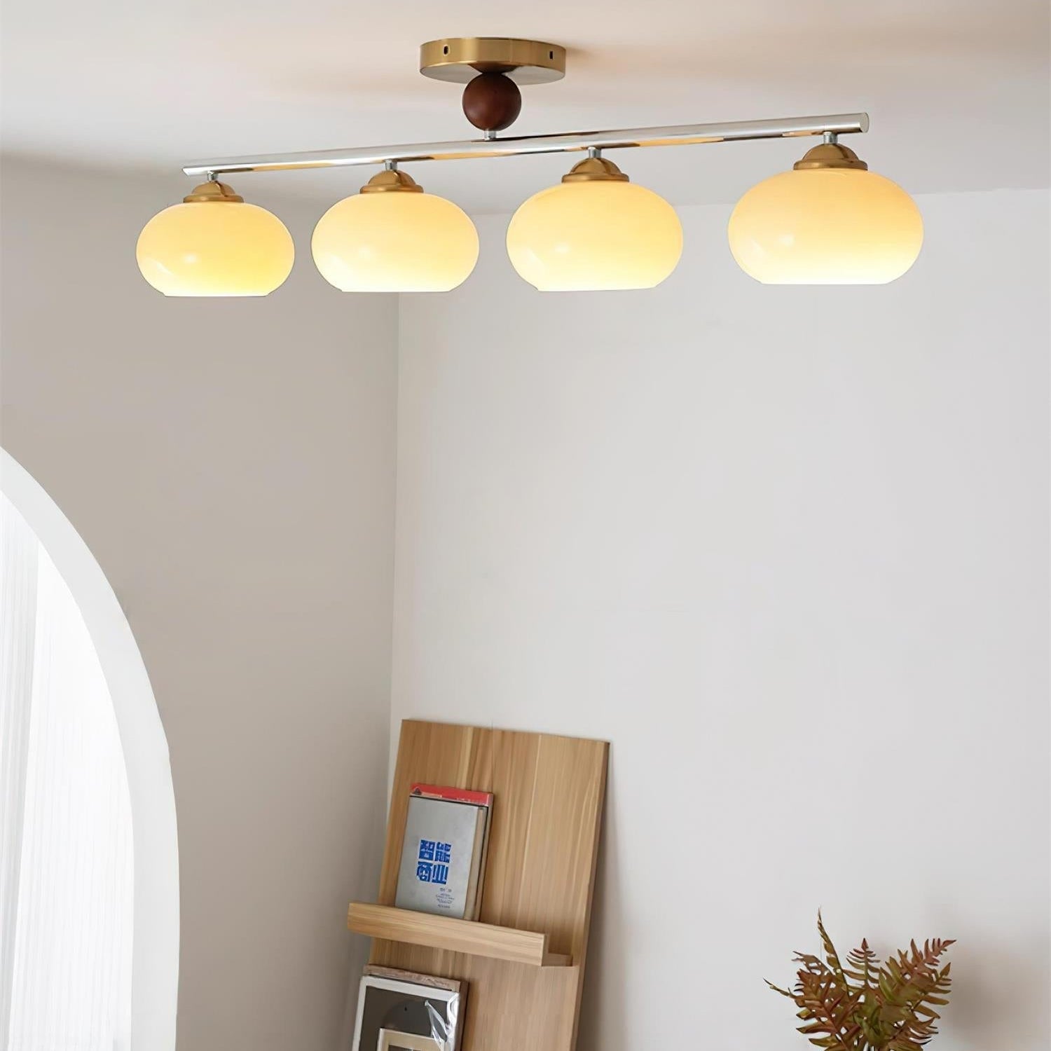 Aubrelle 4-Light Amber Glass Globe Ceiling Fixture - Letslighting