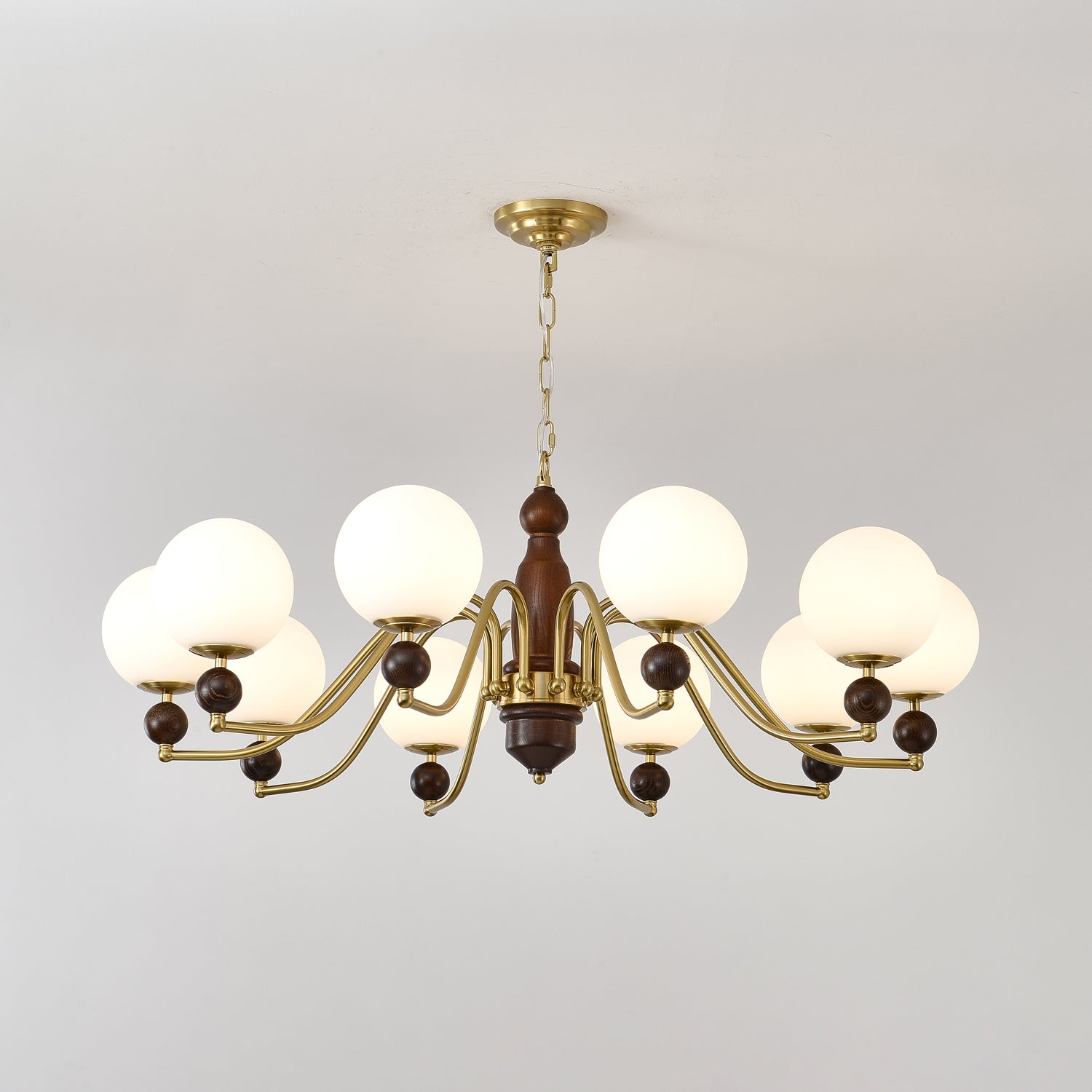 Lustra Chandelier Wood & Brass Globe - Letslighting