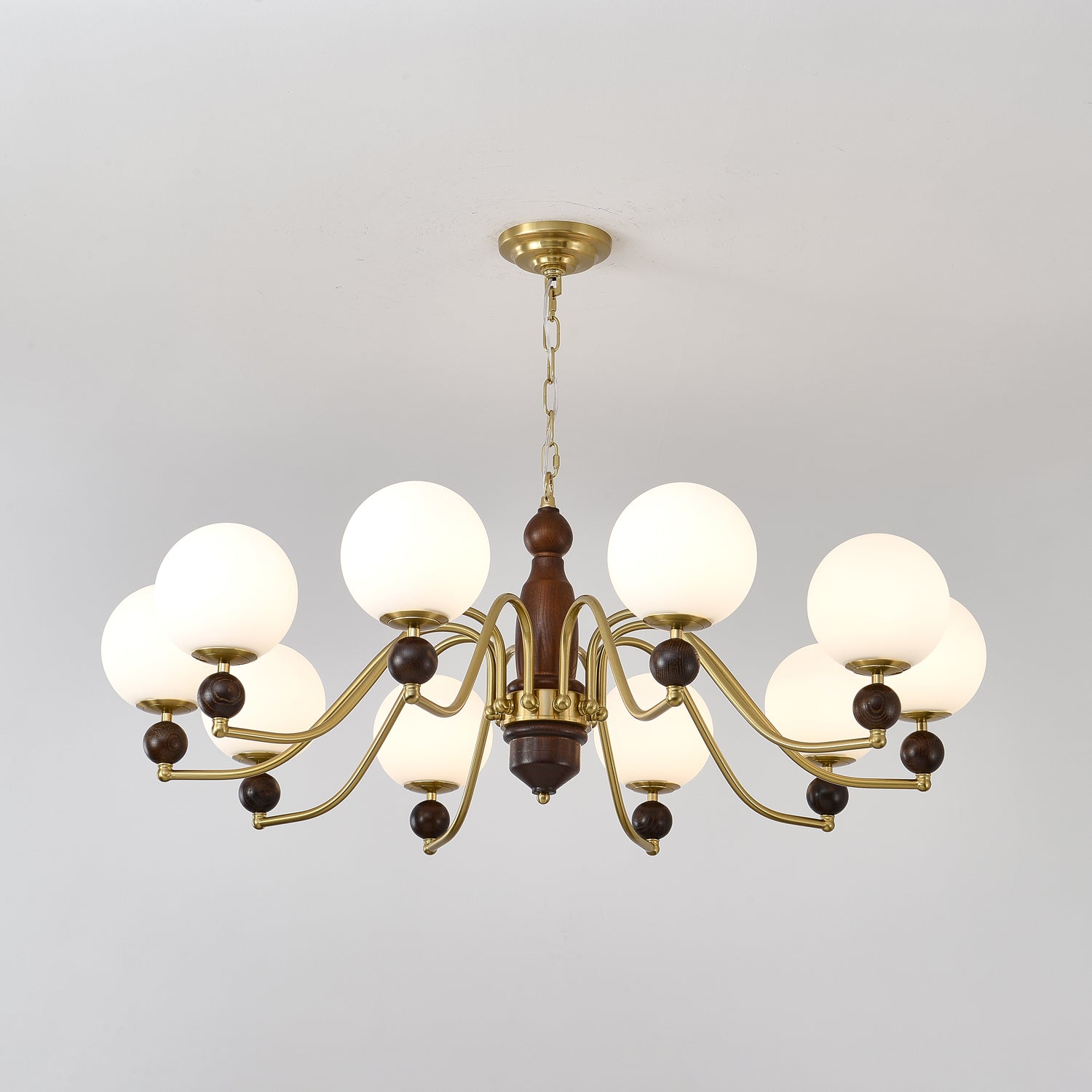 Lustra Chandelier Wood & Brass Globe - Letslighting