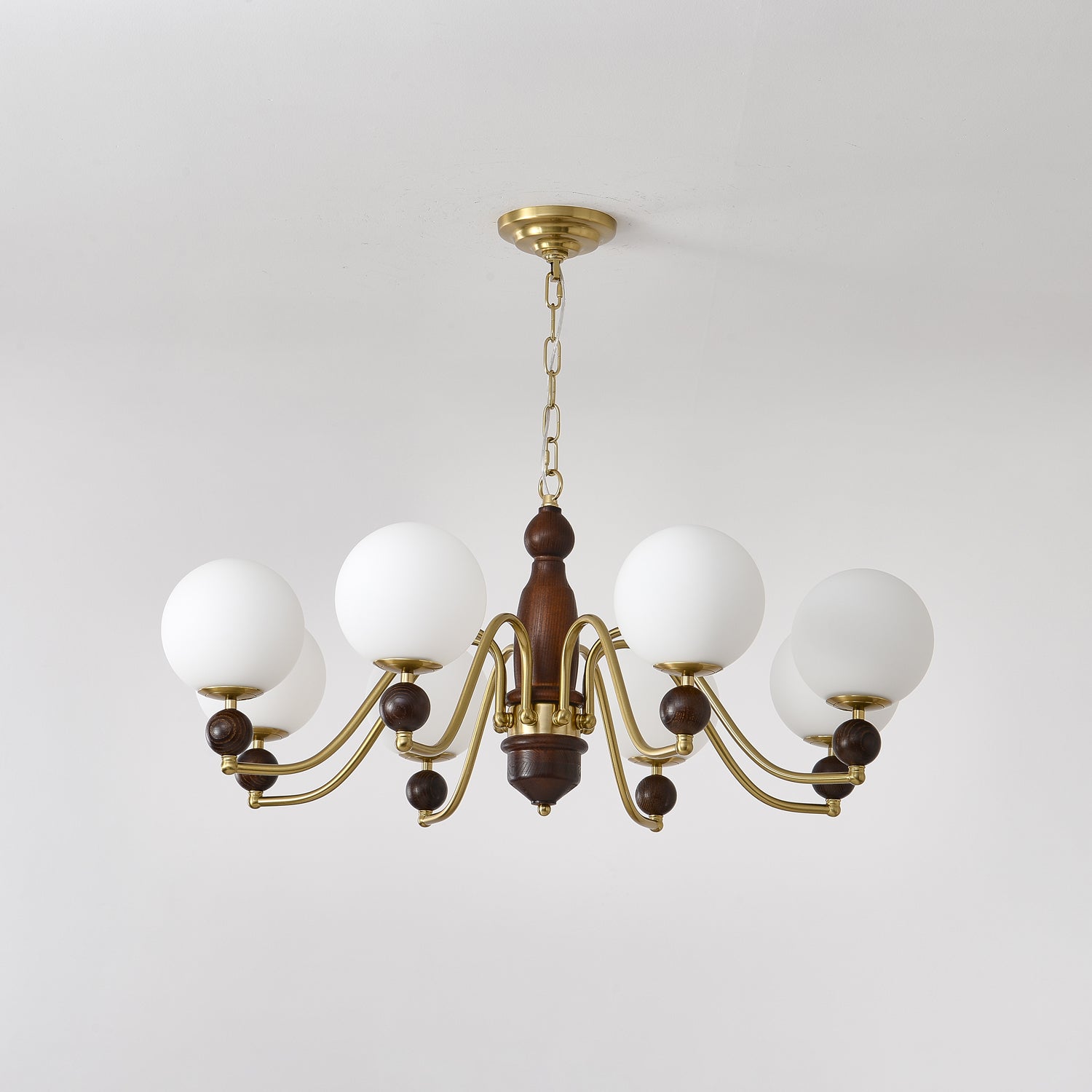 Lustra Chandelier Wood & Brass Globe - Letslighting