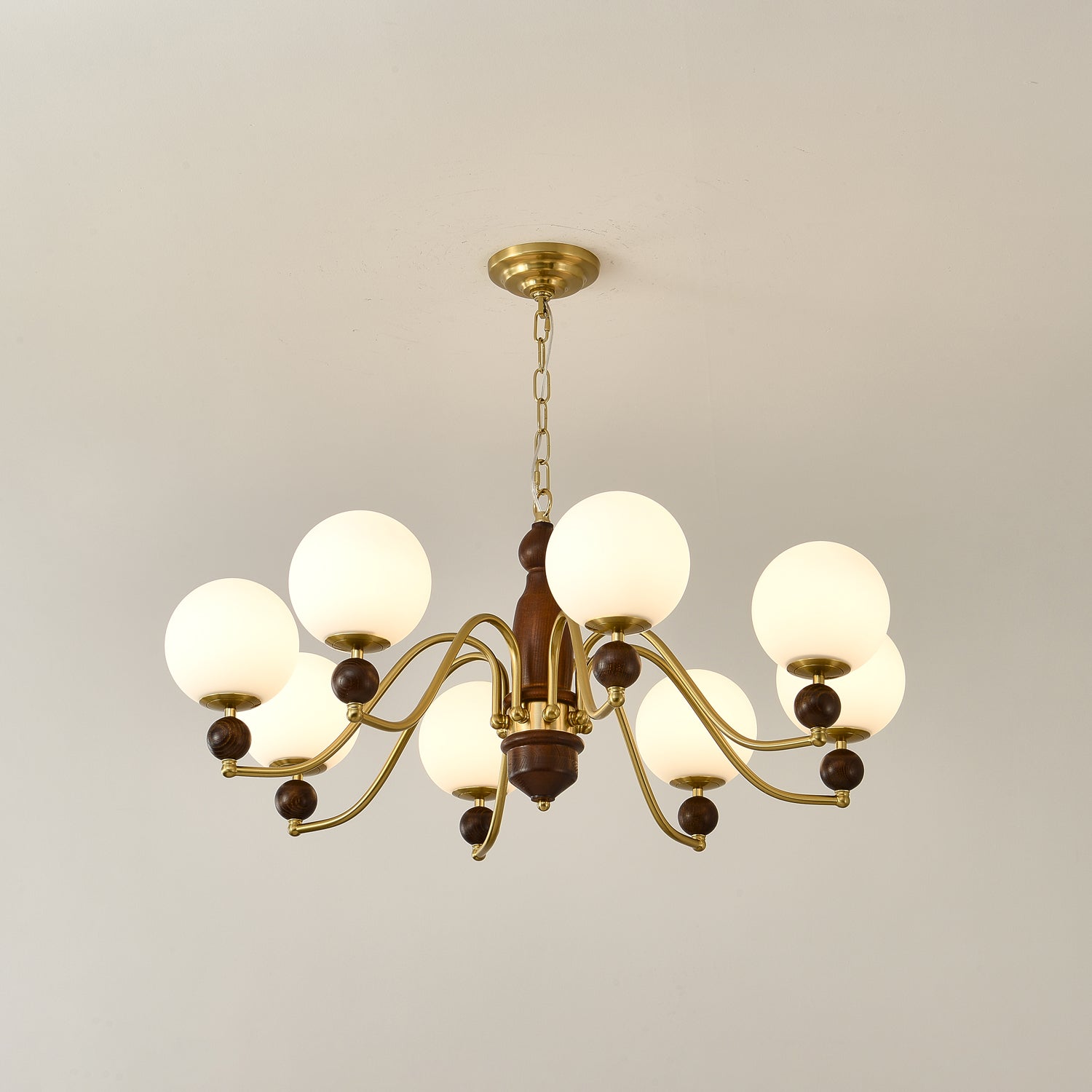 Lustra Chandelier Wood & Brass Globe - Letslighting