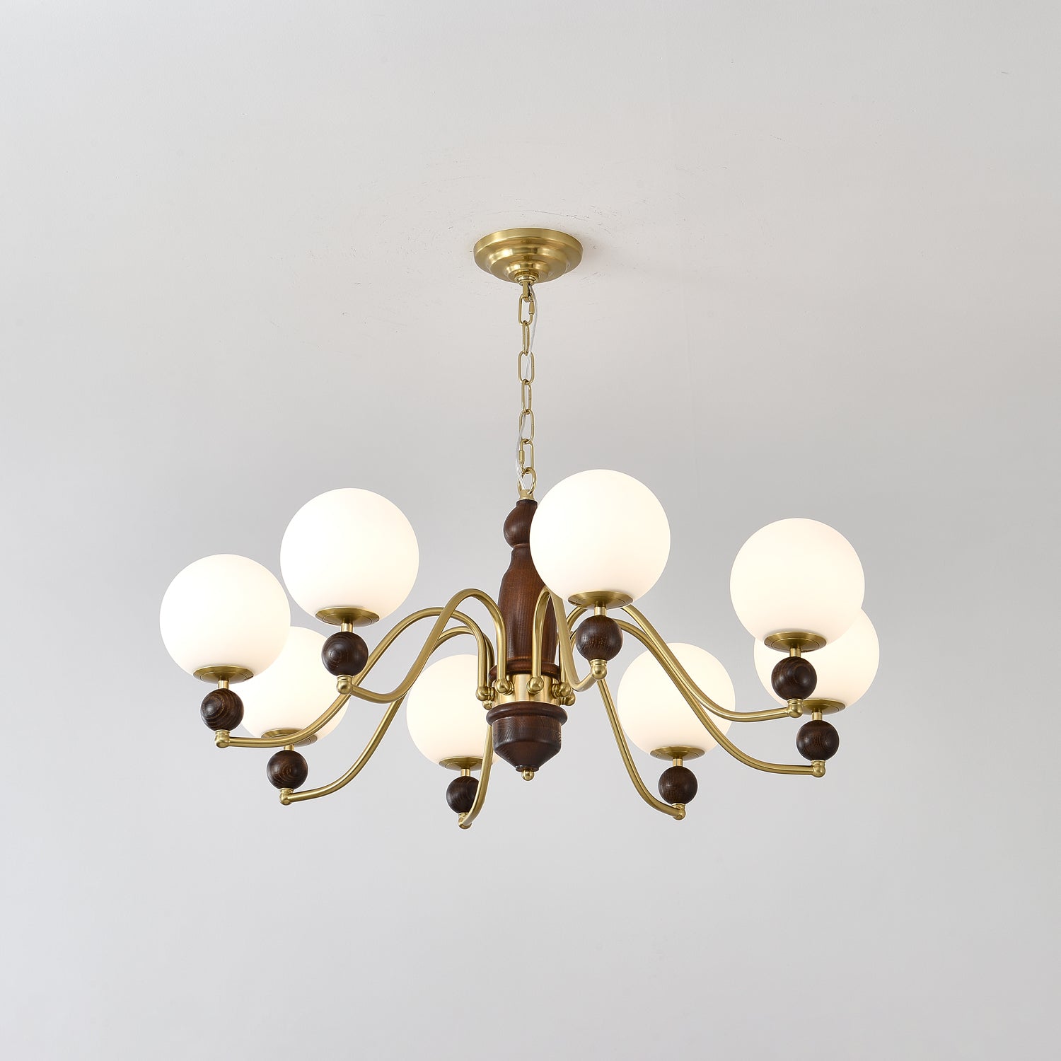 Lustra Chandelier Wood & Brass Globe - Letslighting