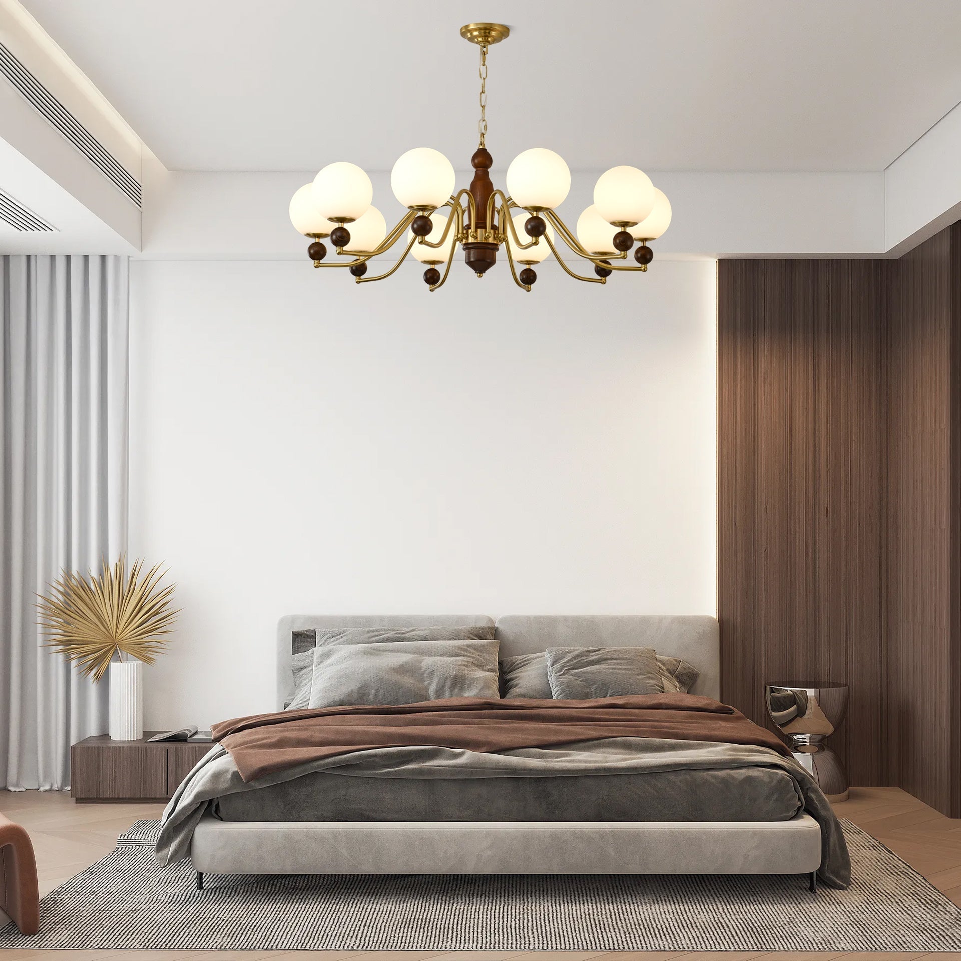 Lustra Chandelier Wood & Brass Globe - Letslighting