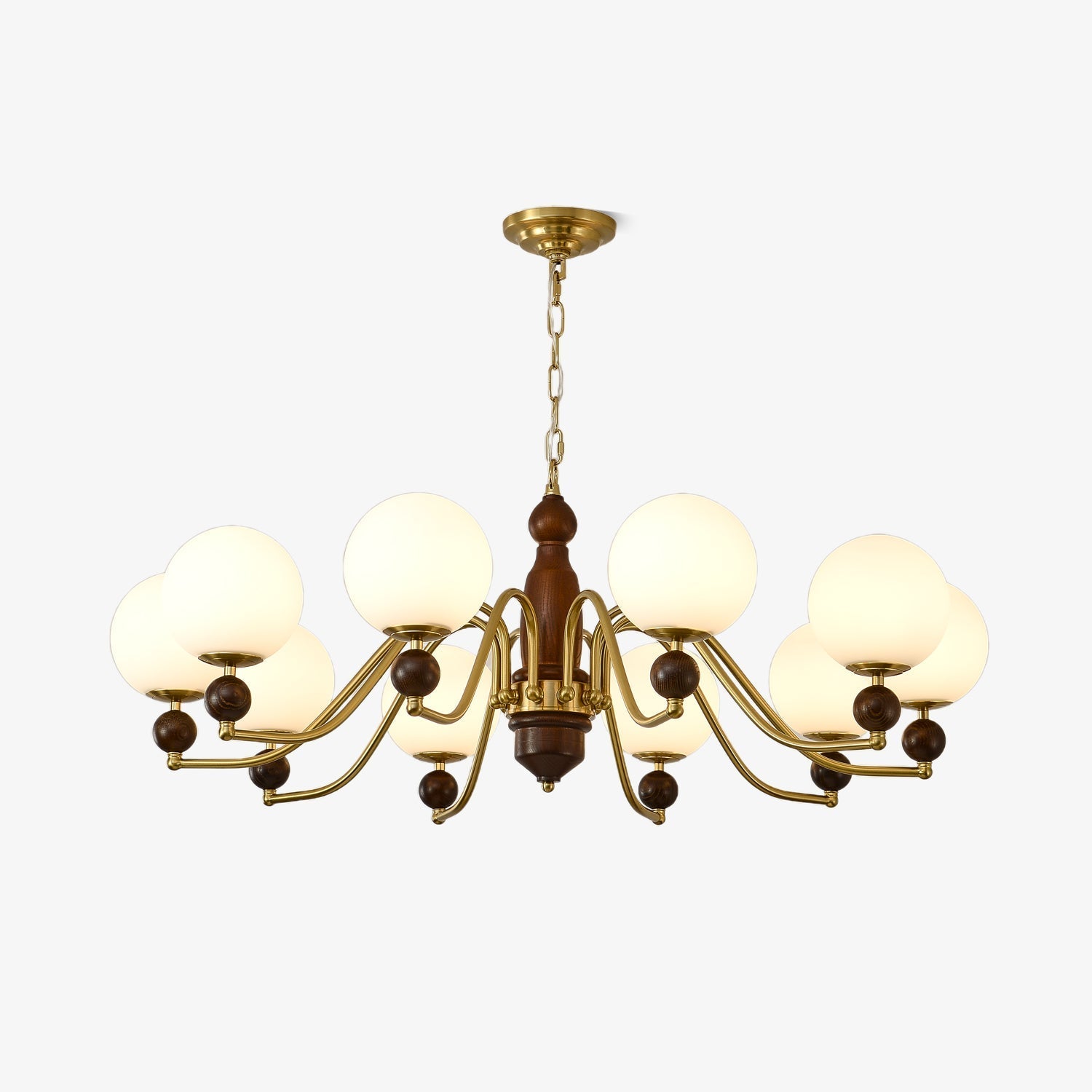 Lustra Chandelier Wood & Brass Globe - Letslighting