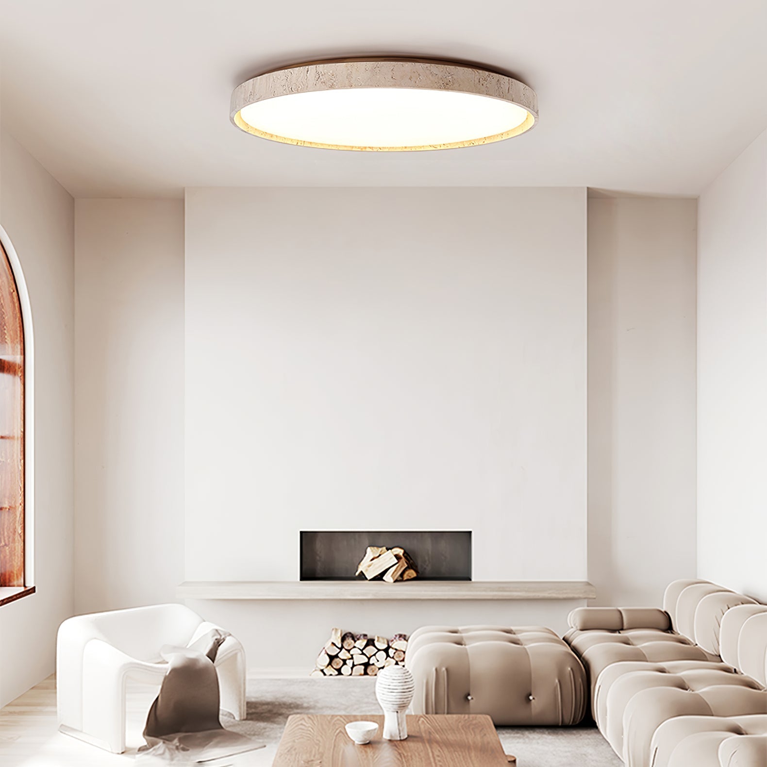 Kathy Travertine Round Ceiling Light