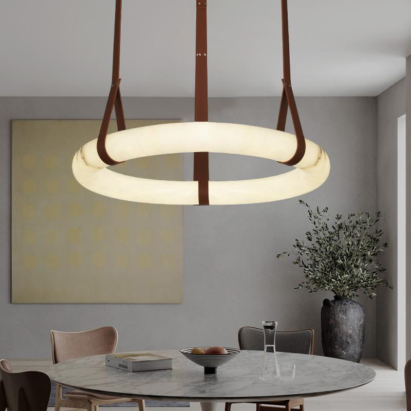 Luste Alabaster Chandeliers Ring Leather Strap Version B - Letslighting