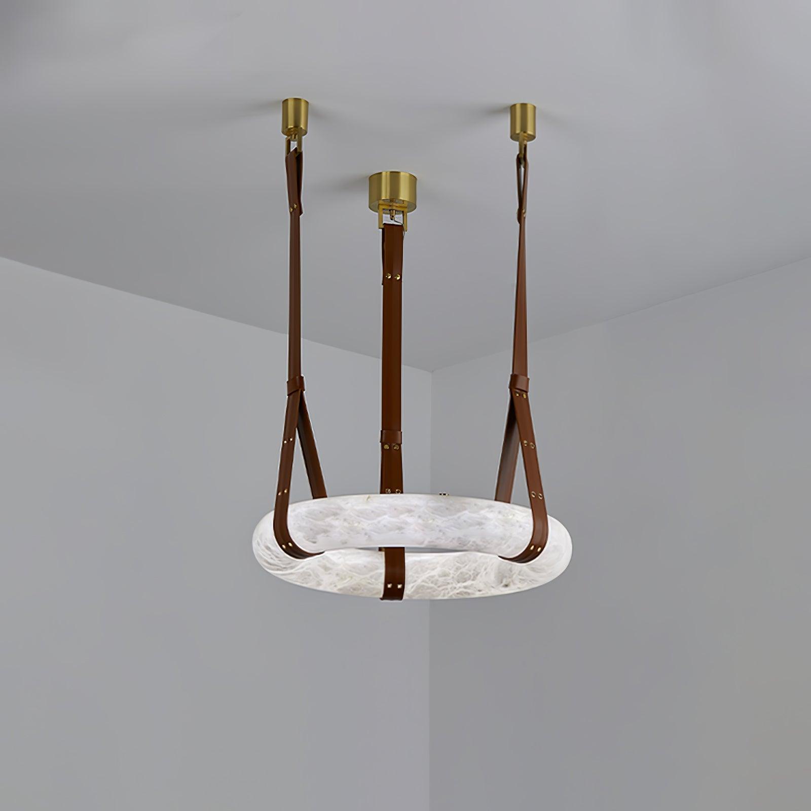 Pendant Lamp Alabaster Ring Leather Straps Scandinavian Luxe - Letslighting