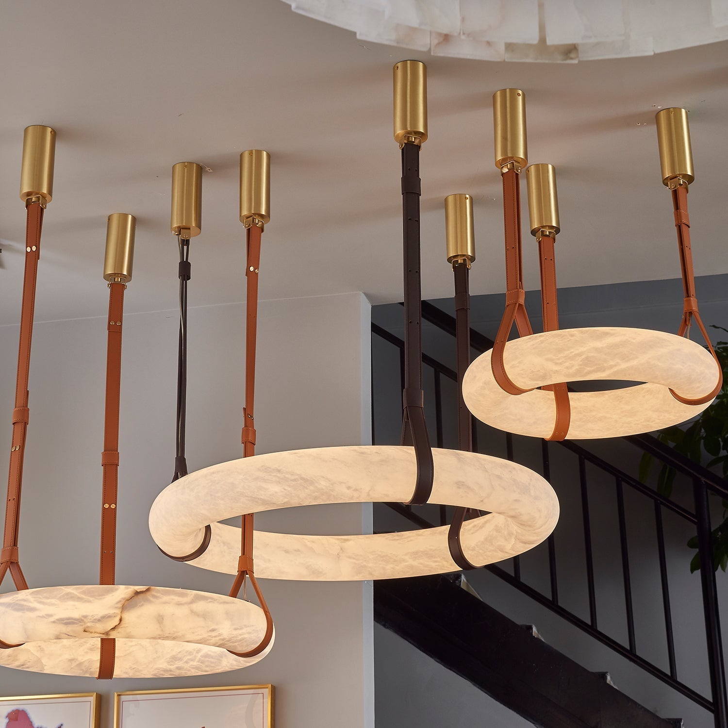 Luste Alabaster Chandeliers Ring Leather Strap Version B - Letslighting
