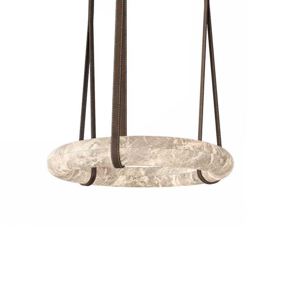 Pendant Lamp Alabaster Ring Triple Leather Straps Nordic Luxe - Letslighting