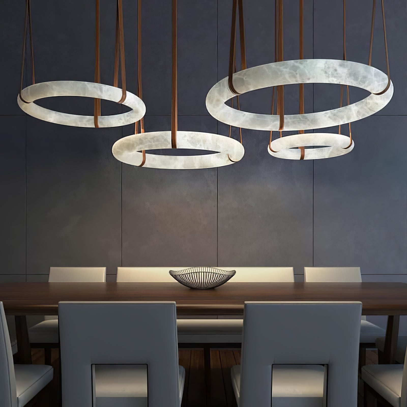 Luste Alabaster Chandeliers Ring Leather Strap Version B - Letslighting