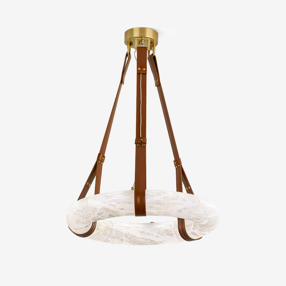 Pendant Lamp Alabaster Ring Leather Straps Scandinavian Luxe - Letslighting