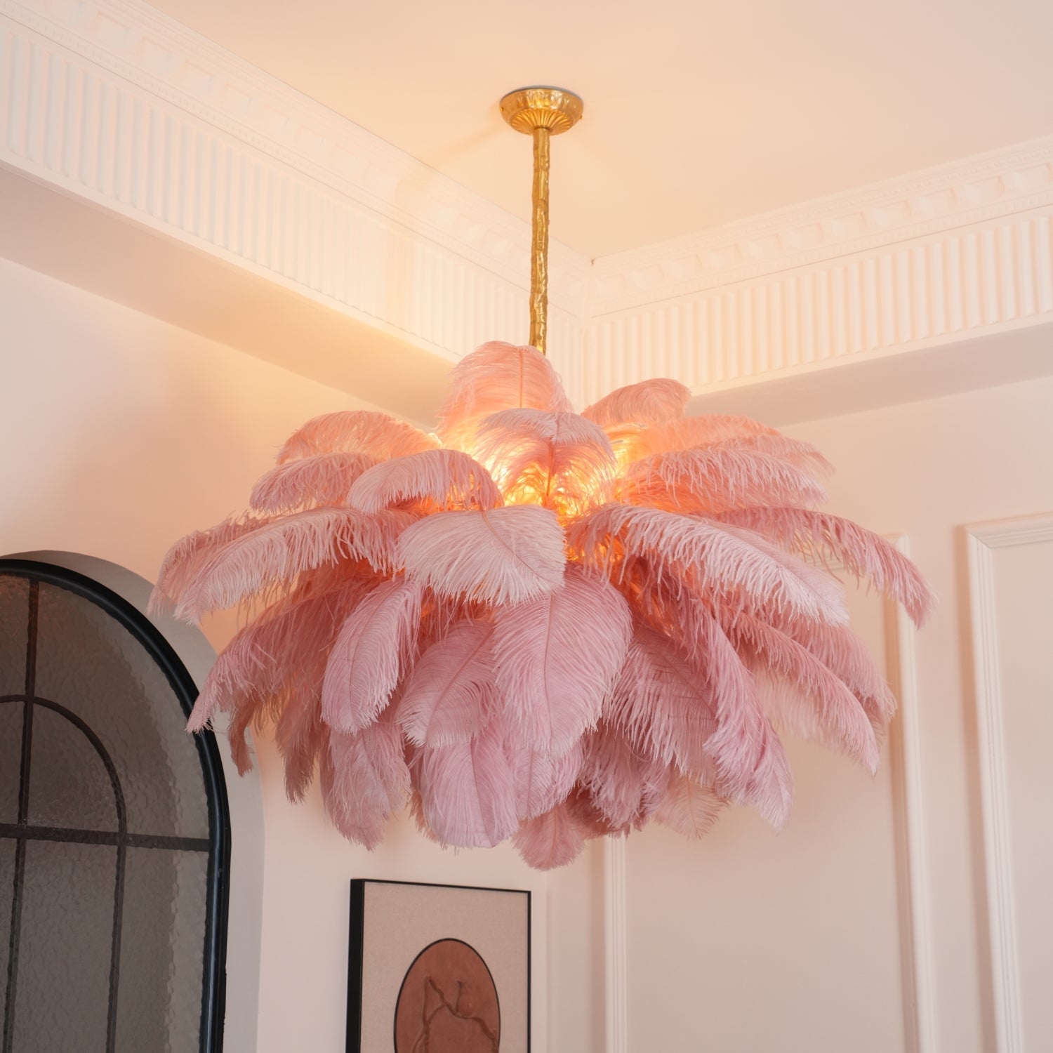 Lustra Chandelier Ostrich Feather Large Brass Stem - Letslighting