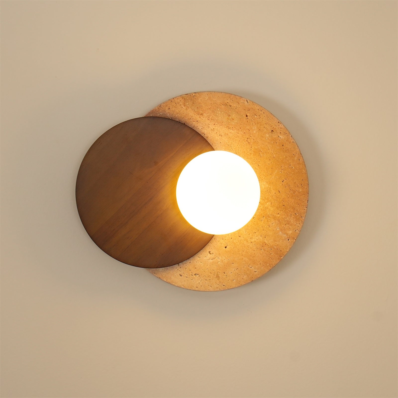 Wall Lamp Overlapping Travertine Disc Walnut Wood Scandinavian - Letslighting